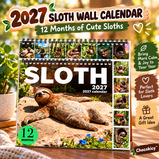 🦥2027 Sloths Wall Calendar – 12 Months of Cute Sloths & Relaxing Nature Moments