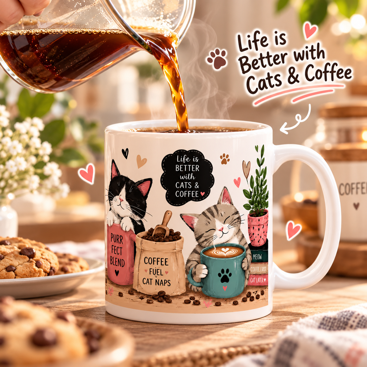 ☕🐱 11oz Cozy Cat Coffee Mug, Cute Ceramic Cup for Cat Lovers
