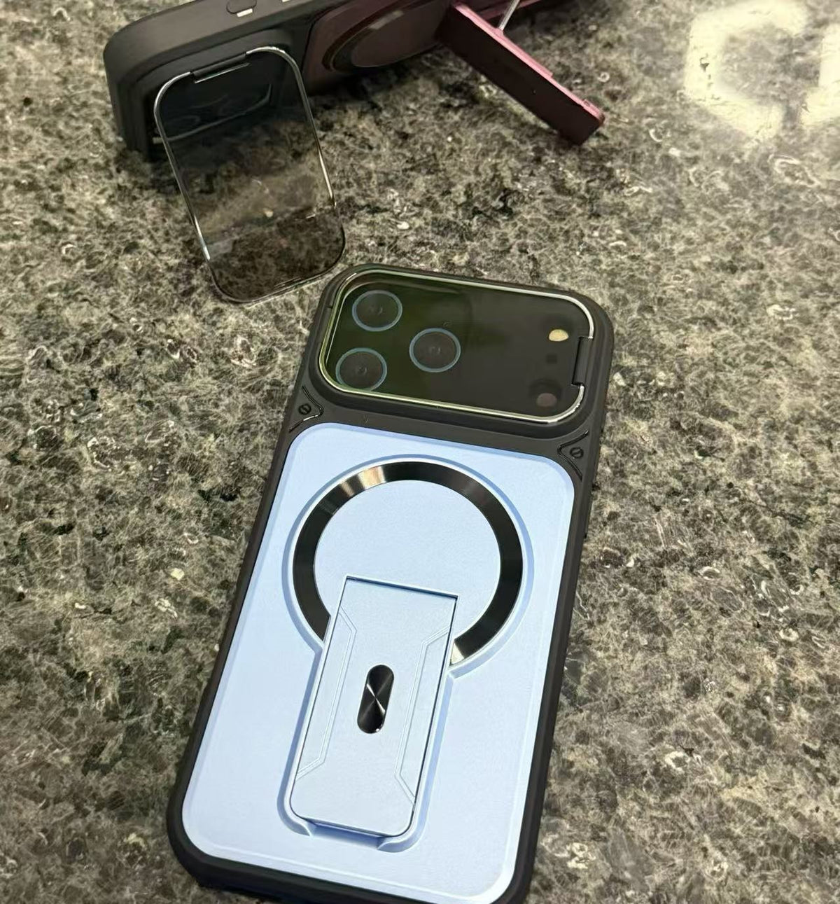 MagSafe Magnetic Case with Camera Lens Cover & Invisible Stand for iPhone