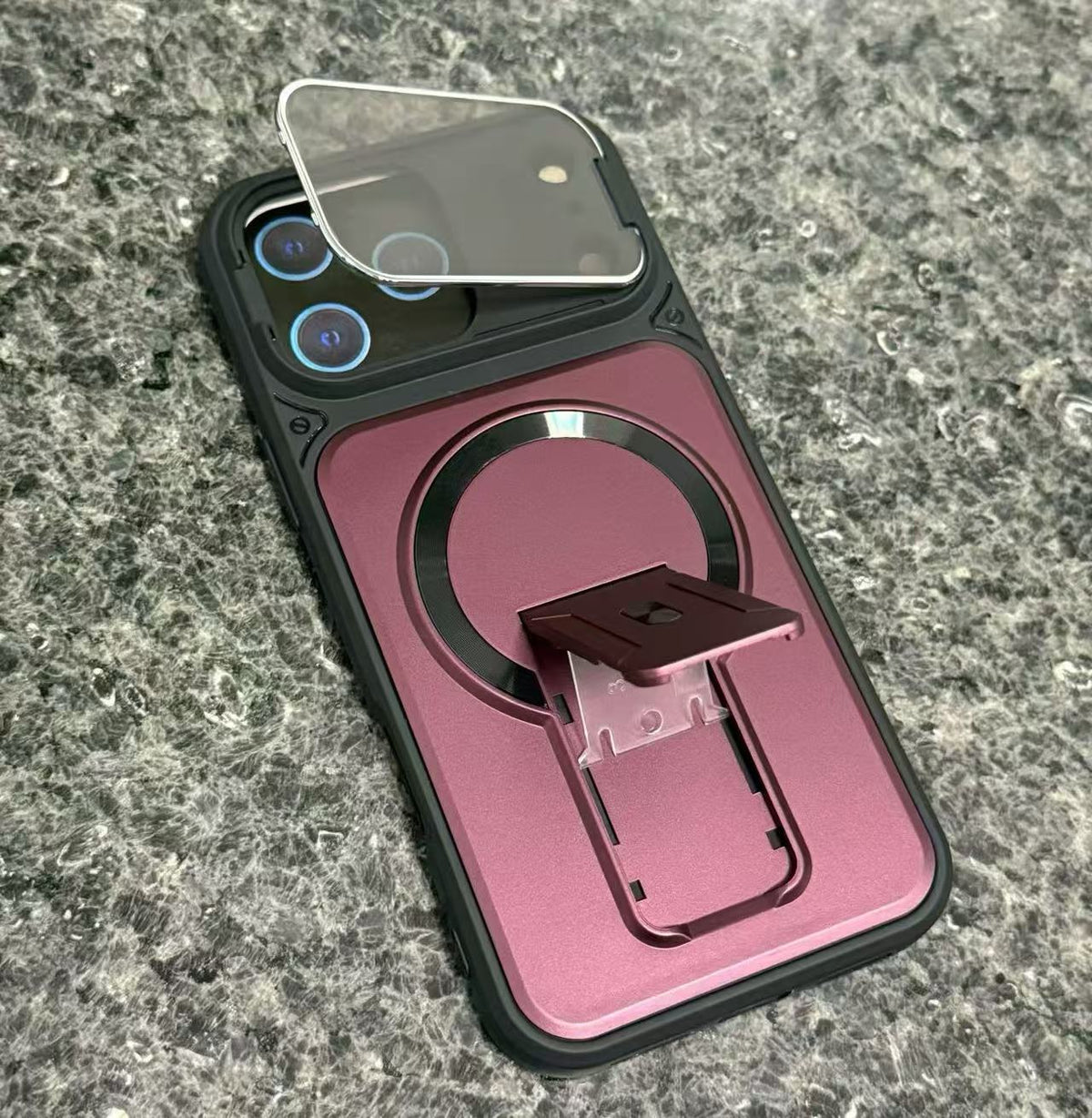 MagSafe Magnetic Case with Camera Lens Cover & Invisible Stand for iPhone