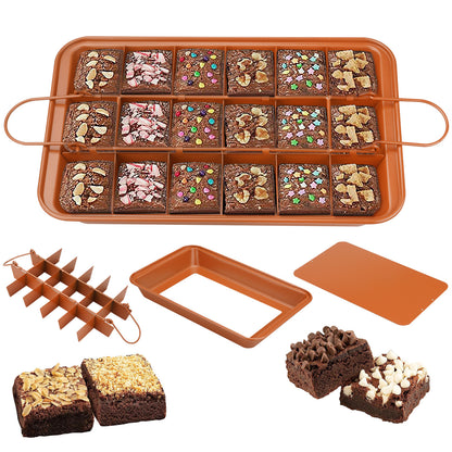 18-Section Brownie Pan with Removable Divider & Bottom – Nonstick Carbon Steel Baking Tray