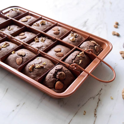 18-Section Brownie Pan with Removable Divider & Bottom – Nonstick Carbon Steel Baking Tray