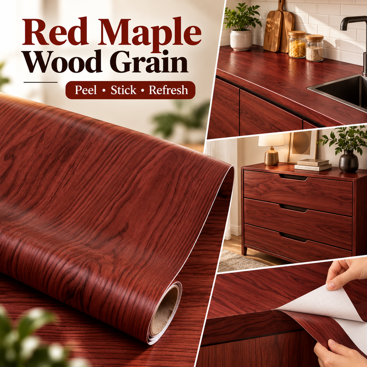 Realistic Wood Grain Peel & Stick Contact Paper – Waterproof Furniture & Countertop Vinyl Wrap