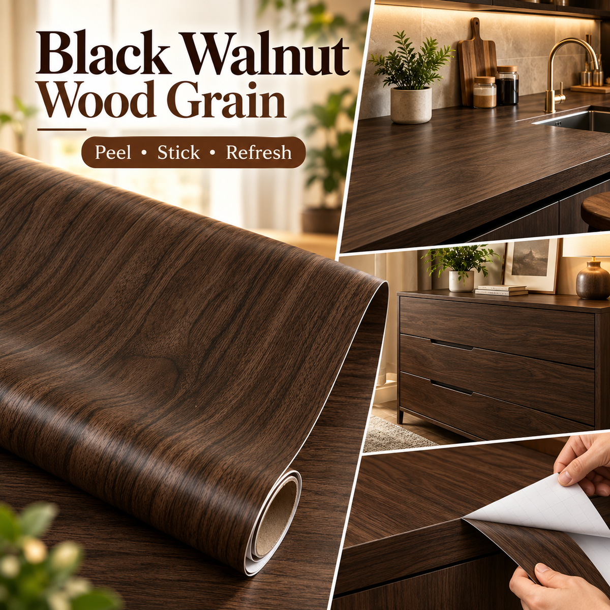Realistic Wood Grain Peel & Stick Contact Paper – Waterproof Furniture & Countertop Vinyl Wrap