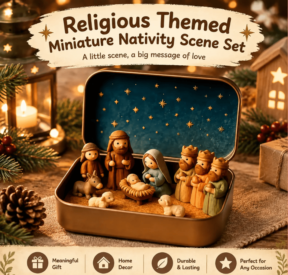 Pocket-Size Mini Nativity Scene Set with Storage Box