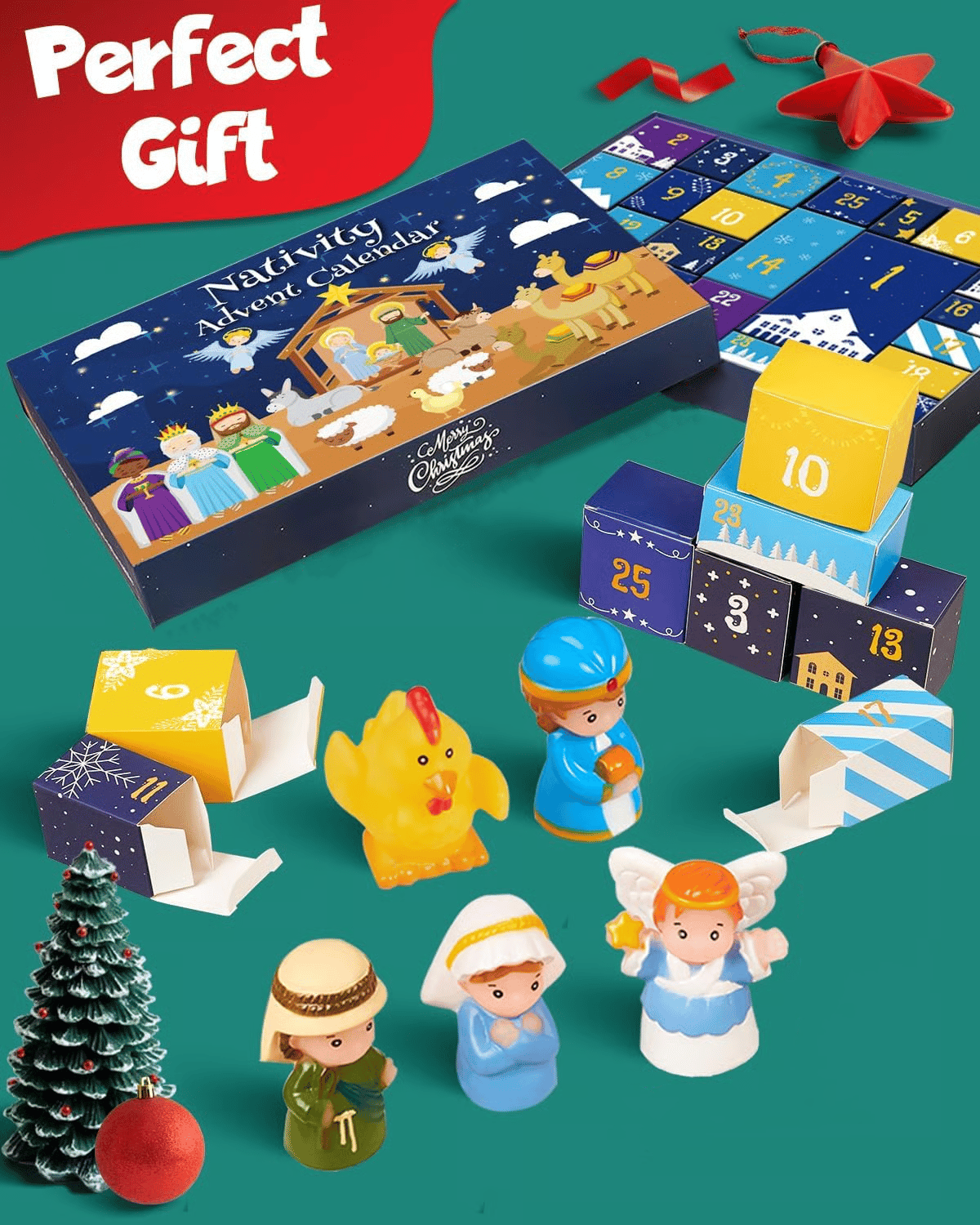 2026 Nativity Advent Calendar – 25 Piece Christmas Nativity Scene Playset