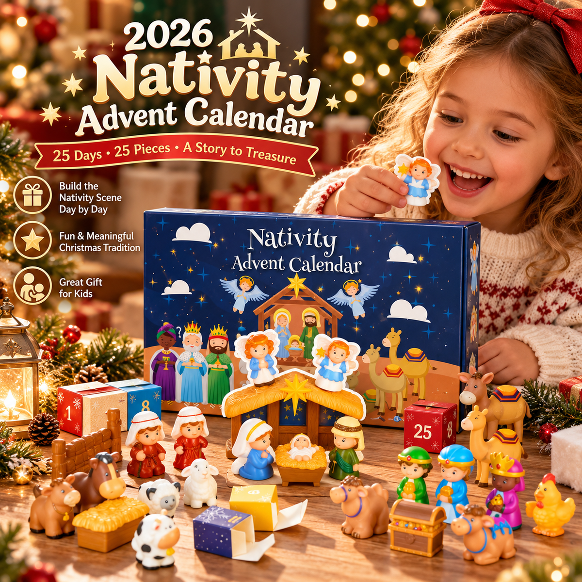 2026 Nativity Advent Calendar – 25 Piece Christmas Nativity Scene Playset