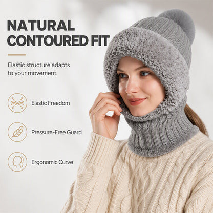 Women's Winter One-Piece Knitted Beanie, Scarf & Face Mask – Cozy Cold-Weather Hood