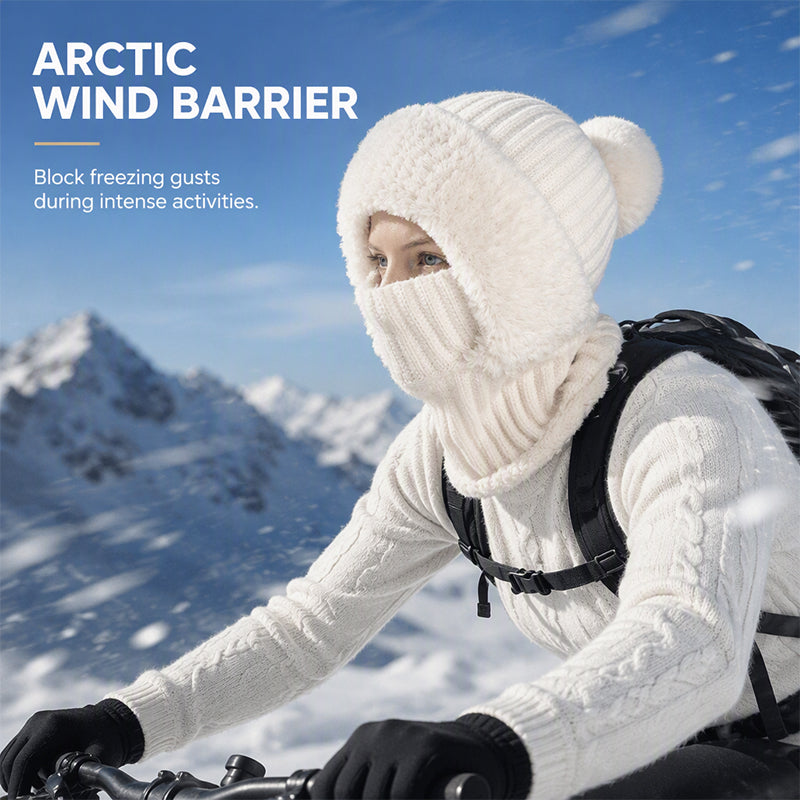 Women's Winter One-Piece Knitted Beanie, Scarf & Face Mask – Cozy Cold-Weather Hood