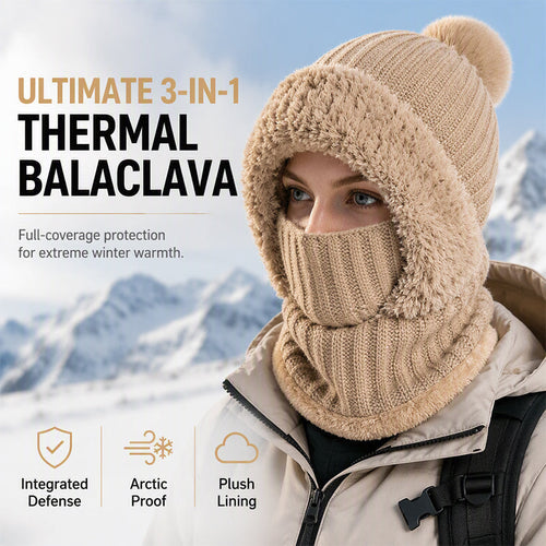 Women's Winter One-Piece Knitted Beanie, Scarf & Face Mask – Cozy Cold-Weather Hood