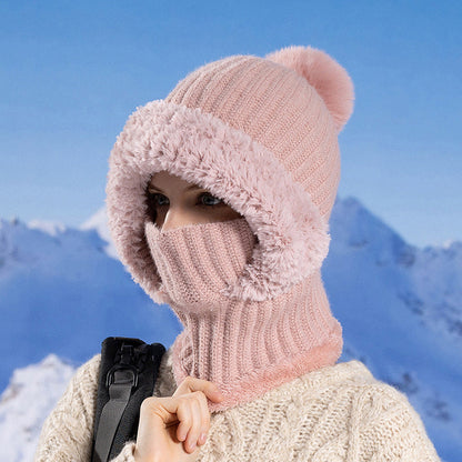 Women's Winter One-Piece Knitted Beanie, Scarf & Face Mask – Cozy Cold-Weather Hood