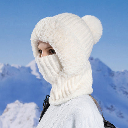 Women's Winter One-Piece Knitted Beanie, Scarf & Face Mask – Cozy Cold-Weather Hood