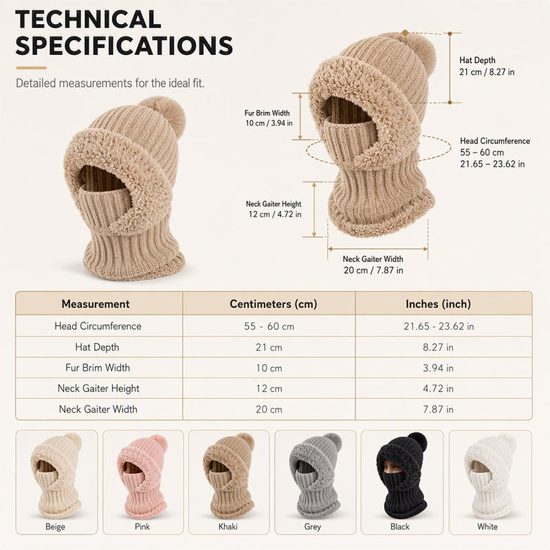 Women's Winter One-Piece Knitted Beanie, Scarf & Face Mask – Cozy Cold-Weather Hood