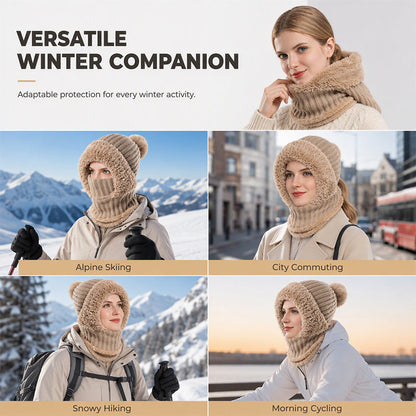 Women's Winter One-Piece Knitted Beanie, Scarf & Face Mask – Cozy Cold-Weather Hood