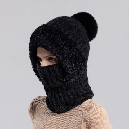 Women's Winter One-Piece Knitted Beanie, Scarf & Face Mask – Cozy Cold-Weather Hood