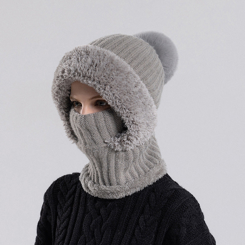 Women's Winter One-Piece Knitted Beanie, Scarf & Face Mask – Cozy Cold-Weather Hood
