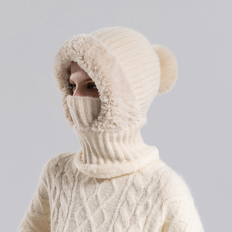Women's Winter One-Piece Knitted Beanie, Scarf & Face Mask – Cozy Cold-Weather Hood