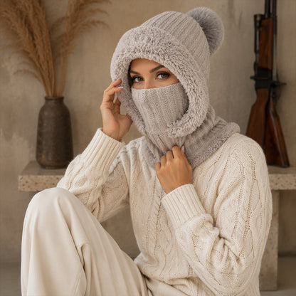Women's Winter One-Piece Knitted Beanie, Scarf & Face Mask – Cozy Cold-Weather Hood