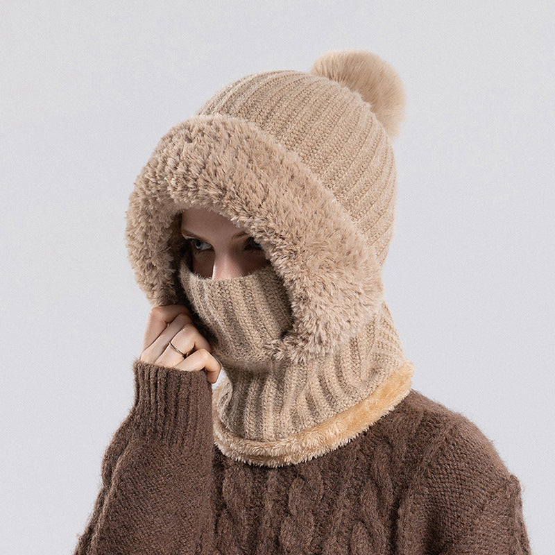 Women's Winter One-Piece Knitted Beanie, Scarf & Face Mask – Cozy Cold-Weather Hood