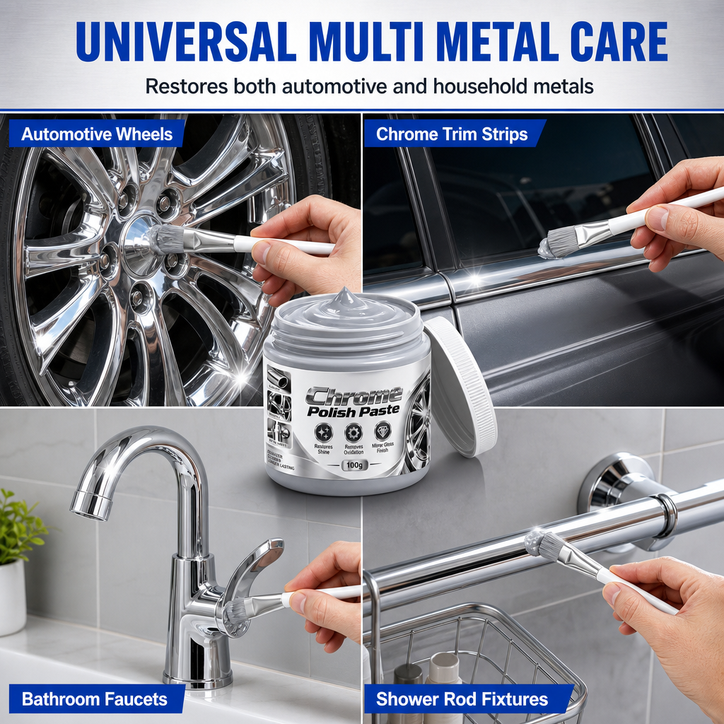 Metal Chrome Polish & Restorer Paste with Brush – 100g Metal Cleaner for Automotive & Household Use